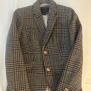 J.Crew Schoolboy Blazer size 00 houndstooth plaid tweed school boy orange collar